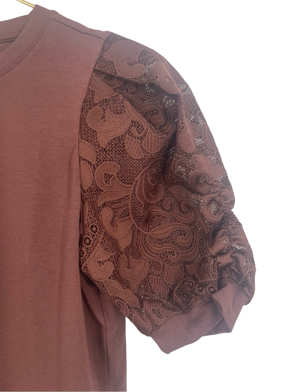 White House Black Market Chocolate Brown Puff-Sleeve Short Sleeve Top small - Picture 4 of 7